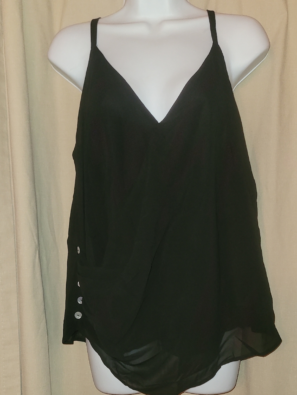 Zenana Outfitters Black V-Neck Wrap Sleeveless Camisole with Side Buttons
